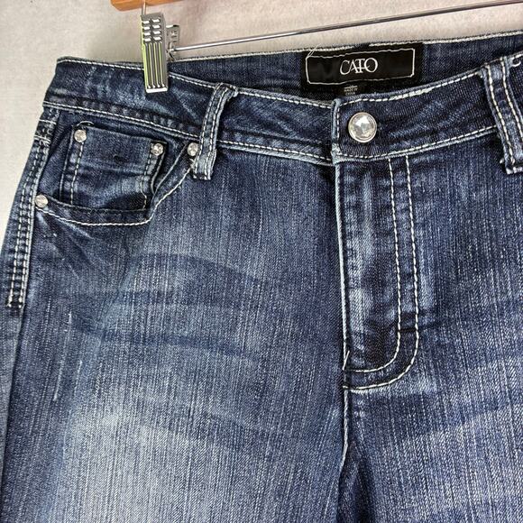 Cato Jeans Women 10 Straight Fading Rhinestones Flat Pocket Bold Topstitch Rodeo - Picture 12 of 16